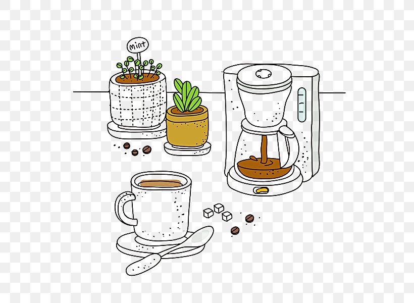Coffee Illustration, PNG, 600x600px, Coffee, Cartoon, Coffeemaker, Cuisine, Cup Download Free