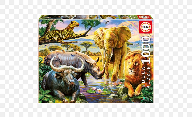 Jigsaw Puzzles Educa Borràs Ravensburger Game, PNG, 500x500px, Jigsaw Puzzles, Big Five Game, Cattle Like Mammal, Elephant, Fauna Download Free