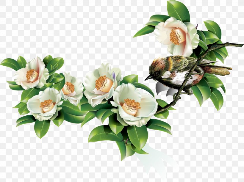 Green Leaves And Birds In Spring, PNG, 2188x1634px, Computer Graphics, Artificial Flower, Branch, Cut Flowers, Floral Design Download Free