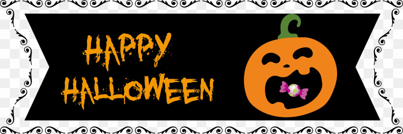 Happy Halloween Banner, PNG, 3000x1006px, Happy Halloween Banner, Banner, Cartoon, Happiness, Logo Download Free