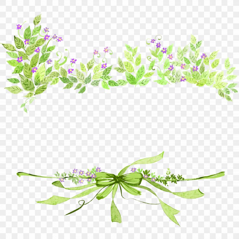 Simple Greeting Card Ribbon Flowers, PNG, 5000x5000px, Green, Branch, Color, Flora, Floral Design Download Free