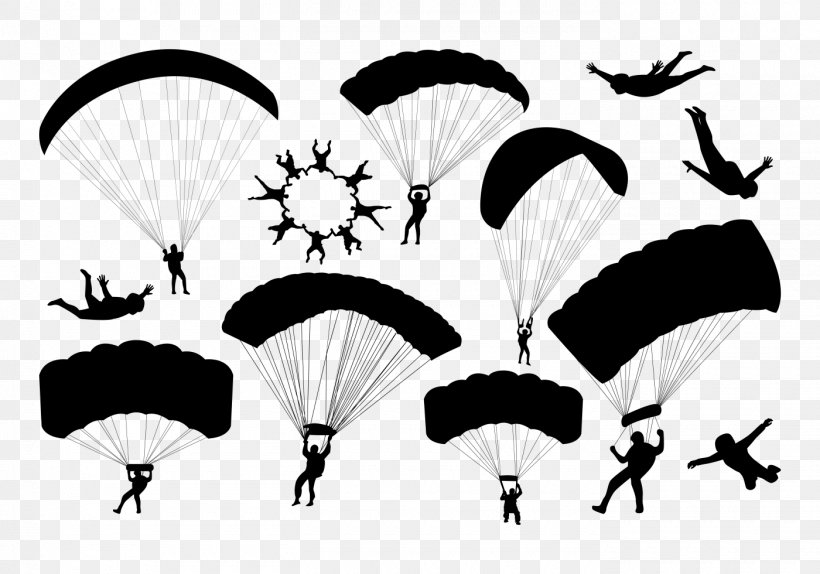 Parachuting Parachute Silhouette Airplane, PNG, 1400x980px, Parachuting, Air Sports, Airplane, Black, Black And White Download Free