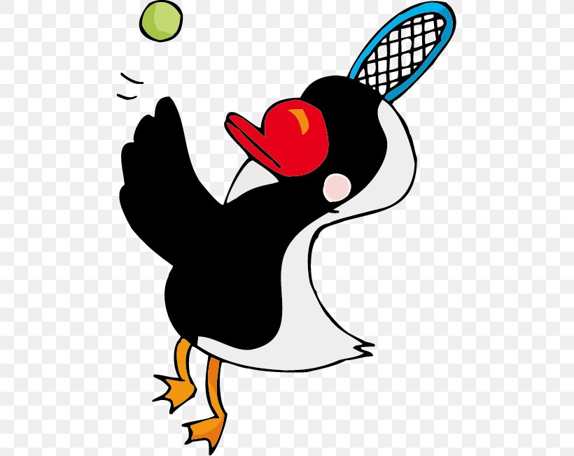 Bird Penguin Tennis Illustration, PNG, 485x652px, Bird, Animal, Art, Beak, Cartoon Download Free