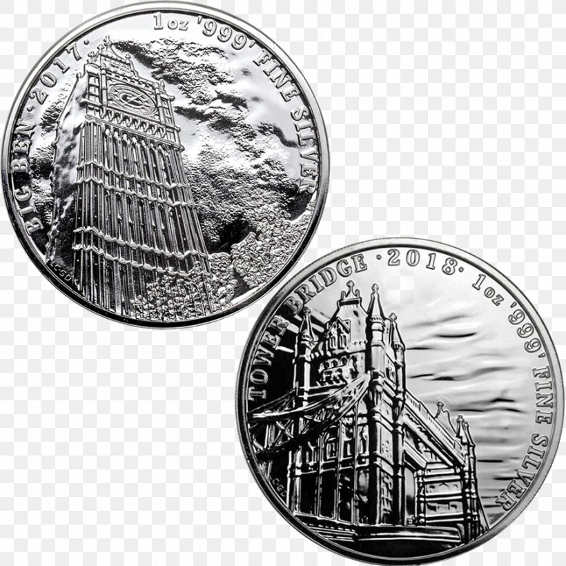 Big Ben Tower Bridge Landmarks Of Britain Coin Silver, PNG, 900x900px, Big Ben, Black And White, Bullion Coin, Coin, Currency Download Free