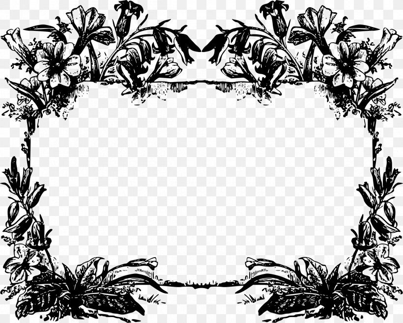 Picture Frames Black And White Clip Art, PNG, 2400x1926px, Picture Frames, Black And White, Branch, Flora, Flower Download Free
