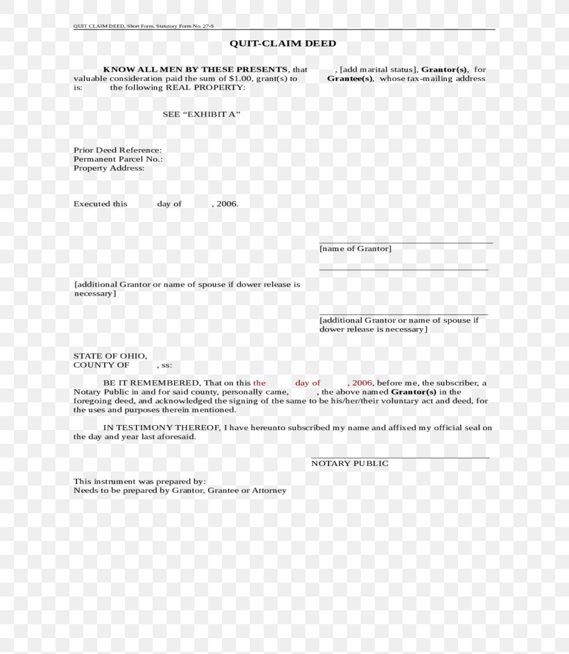 Ohio Quitclaim Deed Document Form, PNG, 728x943px, Ohio, Apostil, Area, Deed, Diagram Download Free
