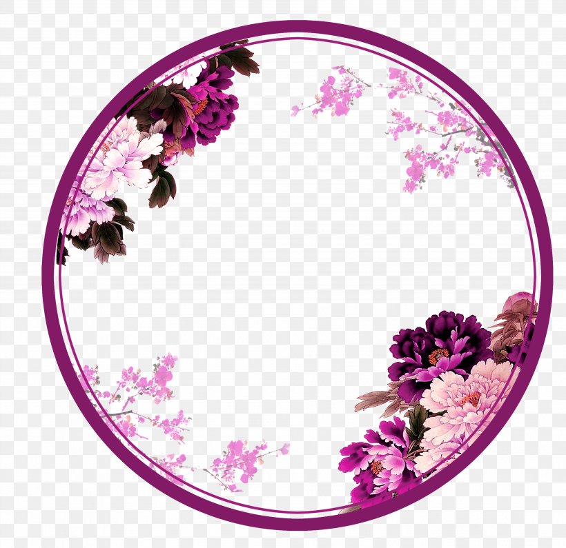 Purple Chinese Wind Flower Circle Border Texture, PNG, 3793x3678px