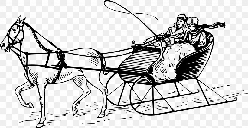Horse Pulling Sled Pferdeschlitten Clip Art, PNG, 2400x1245px, Horse, Art, Black And White, Carriage, Cart Download Free