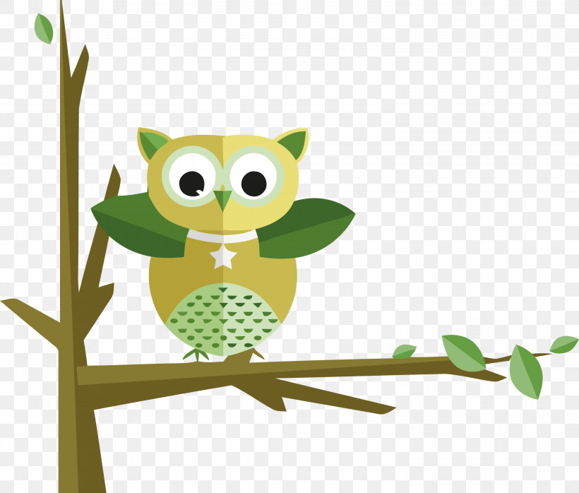 Owl Green Branch Cartoon Bird, PNG, 3000x2556px, Cartoon Owl, Bird, Bird Of Prey, Branch, Cartoon Download Free