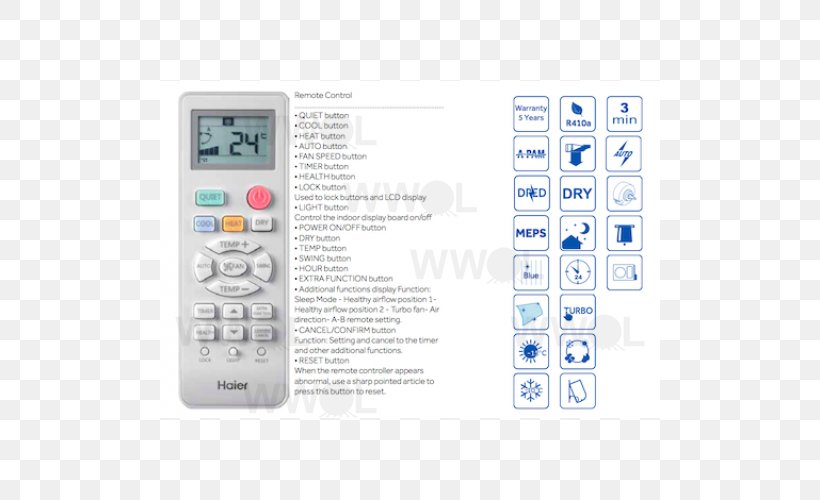 Remote Controls Сплит-система Air Conditioning Air Conditioner Haier, PNG, 500x500px, Remote Controls, Air Conditioner, Air Conditioning, Business, Electronic Device Download Free