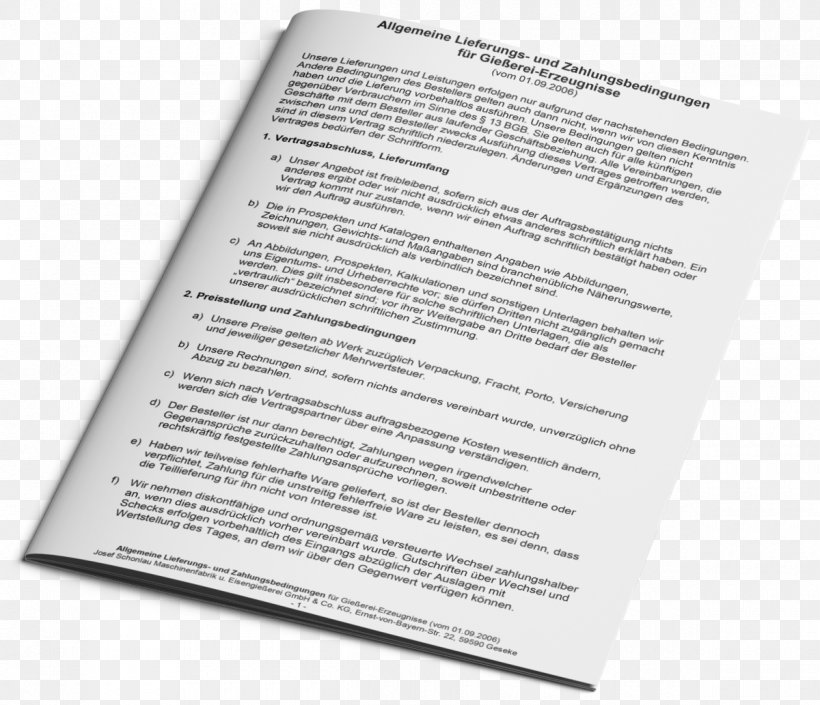 Document Standard Form Contract Text Schonlau Werke Maschinenfabrik & Eisengießerei GmbH & Co. KG, PNG, 1200x1033px, Document, Afacere, Book, Contract, Impressum Download Free