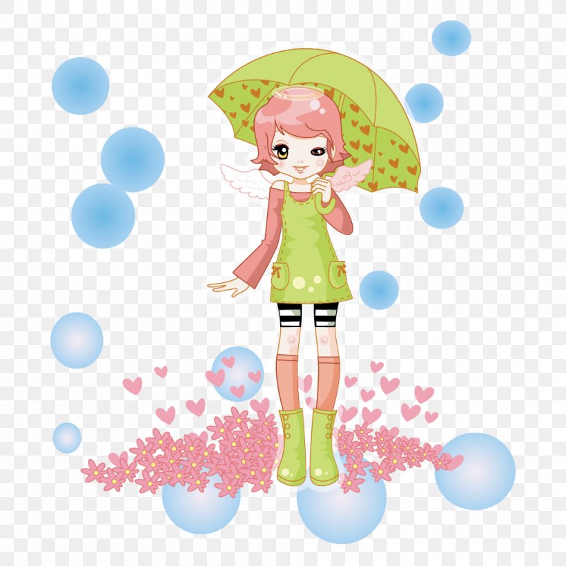 Umbrella Illustration, PNG, 1000x1000px, Watercolor, Cartoon, Flower, Frame, Heart Download Free