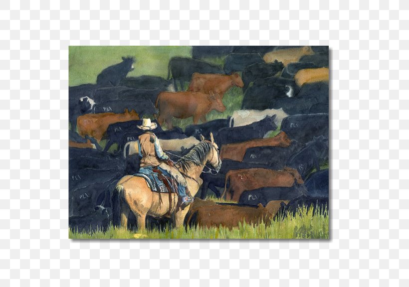 Watercolor Painting Oil Paint Cattle, PNG, 570x576px, Painting, Art, Cattle, Cattle Like Mammal, Cowboy Download Free
