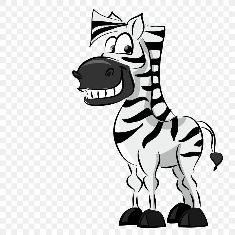 Cartoon Zebra Black And White Illustration, PNG, 3125x3125px, Cartoon, Art, Black, Black And White, Carnivoran Download Free