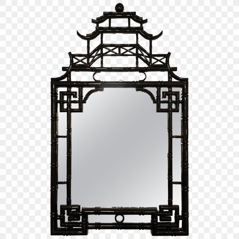 Mirror Image Chinoiserie Pagoda Perfect Mirror, PNG, 1200x1200px, Mirror, Arch, Bamboo, Black And White, Chinoiserie Download Free