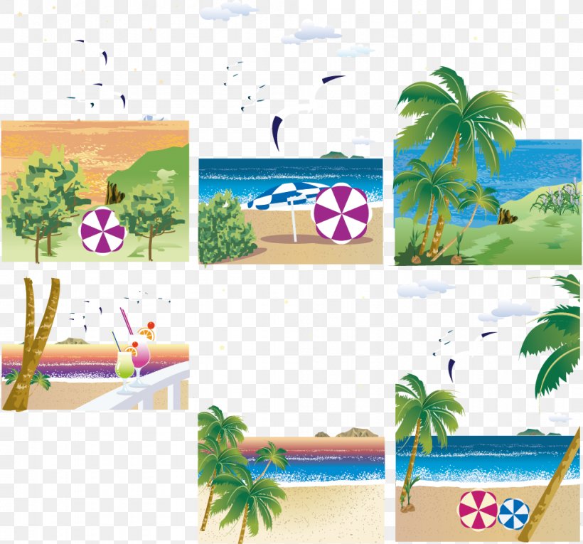 Poster Beach Illustration, PNG, 1001x935px, Poster, Advertising, Area, Arecaceae, Art Download Free