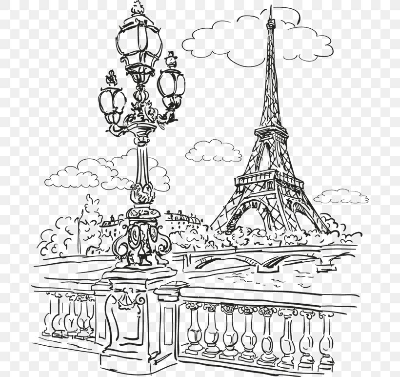 Eiffel Tower Seine Drawing, PNG, 692x772px, Eiffel Tower, Area, Art, Artwork, Black And White Download Free