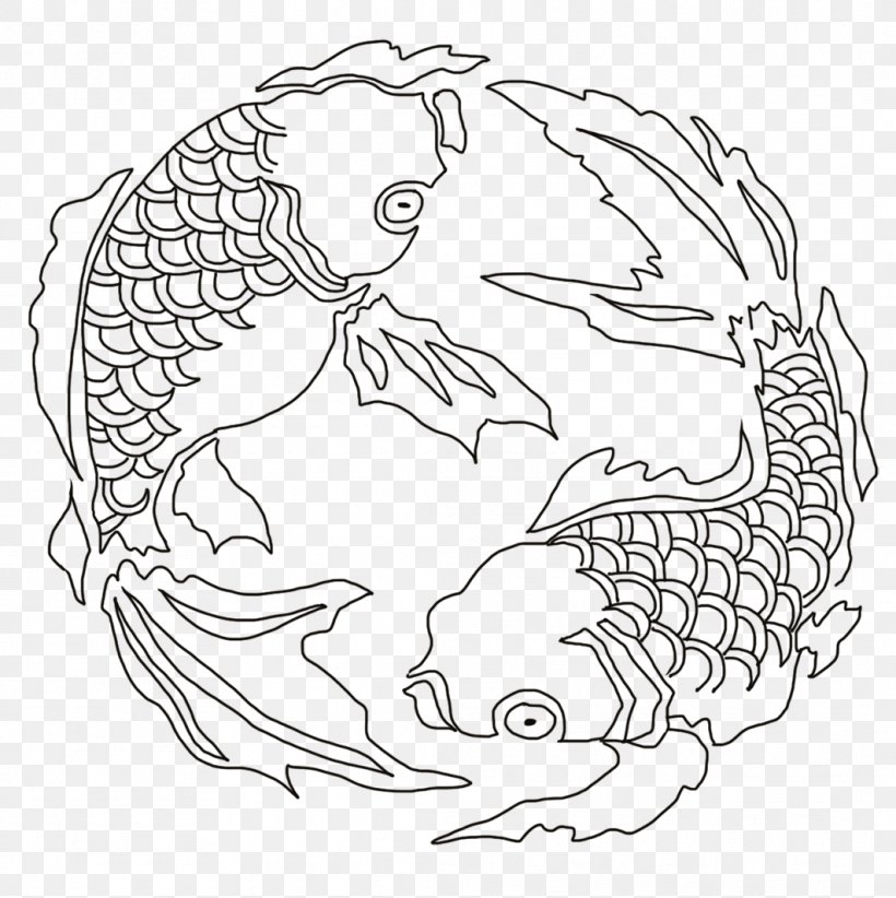 Koi Drawing Line Art White, PNG, 1063x1066px, Koi, Area, Artwork, Black, Black And White Download Free