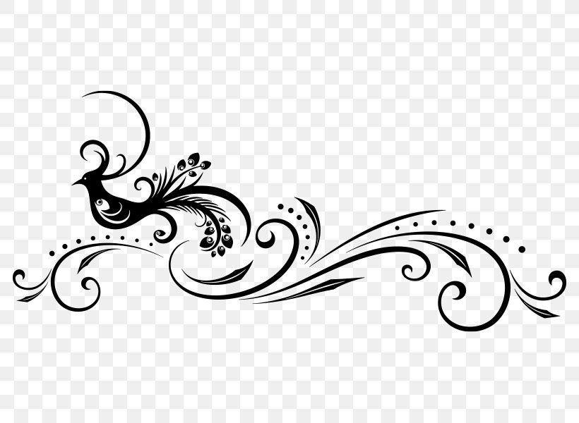 Black And White Ornament Wall Decal Drawing, PNG, 800x600px, Black And White, Art, Art Nouveau, Artwork, Bird Download Free