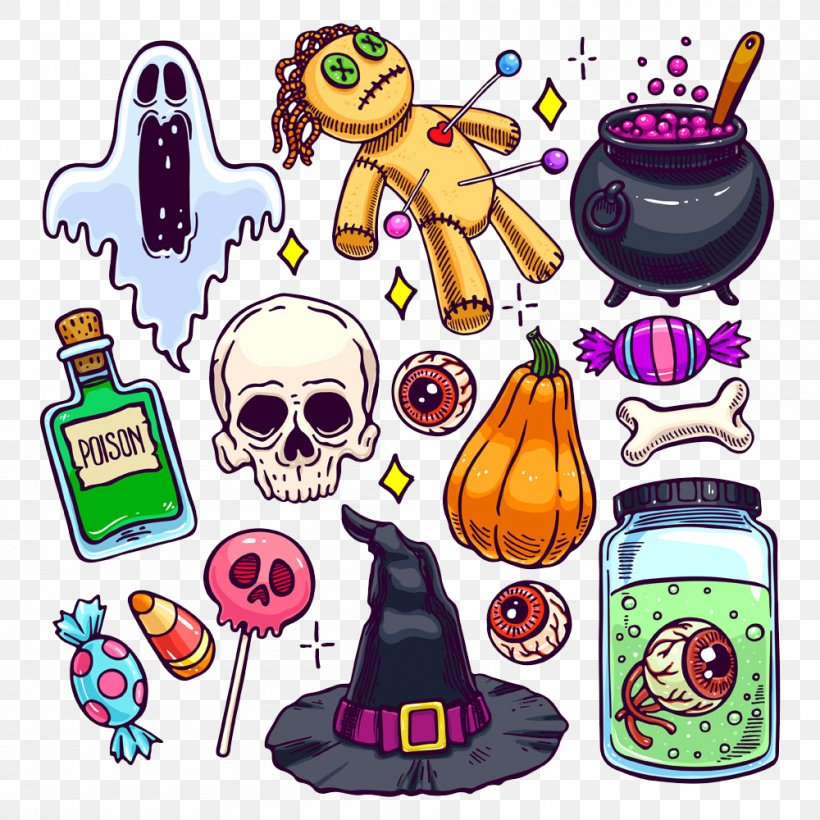 Halloween Cartoon Illustration, PNG, 1000x1000px, Halloween, Cartoon, Food, Human Behavior, Photography Download Free