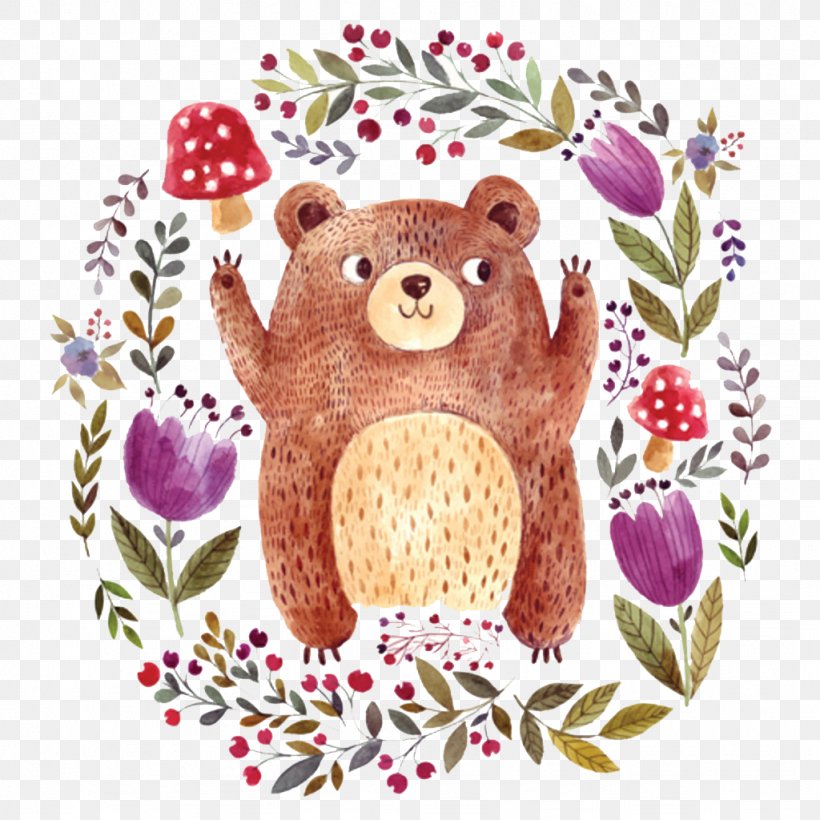 Polar Bear Drawing Illustration, PNG, 1024x1024px, Watercolor, Cartoon, Flower, Frame, Heart Download Free