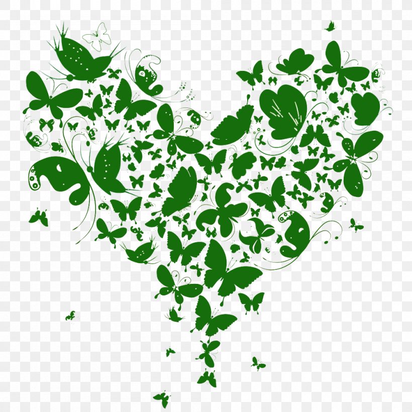 Butterfly Heart Illustration, PNG, 1000x1000px, Butterfly, Area, Branch, Drawing, Flora Download Free