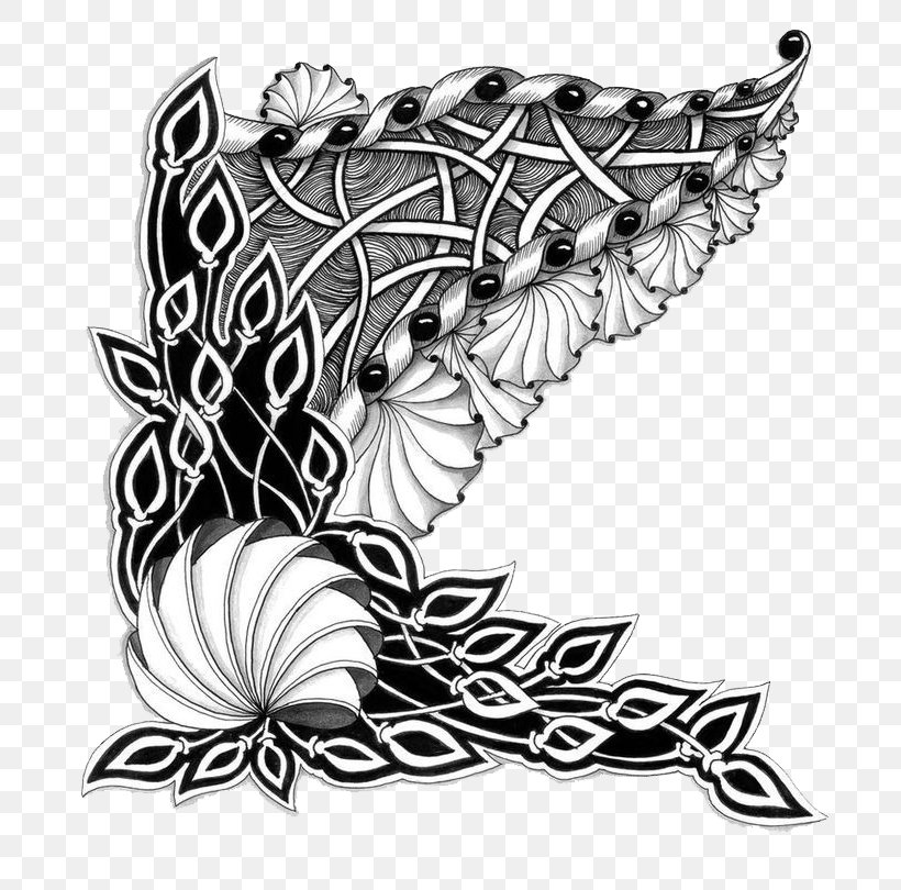 Doodle Zentangle Drawing Image, PNG, 736x810px, Doodle, Art, Black And White, Butterfly, Drawing Download Free