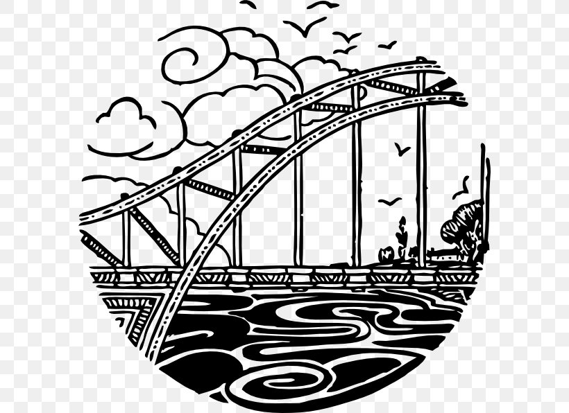 Clip Art, PNG, 594x596px, Bridge, Area, Art, Black And White, Drawing Download Free