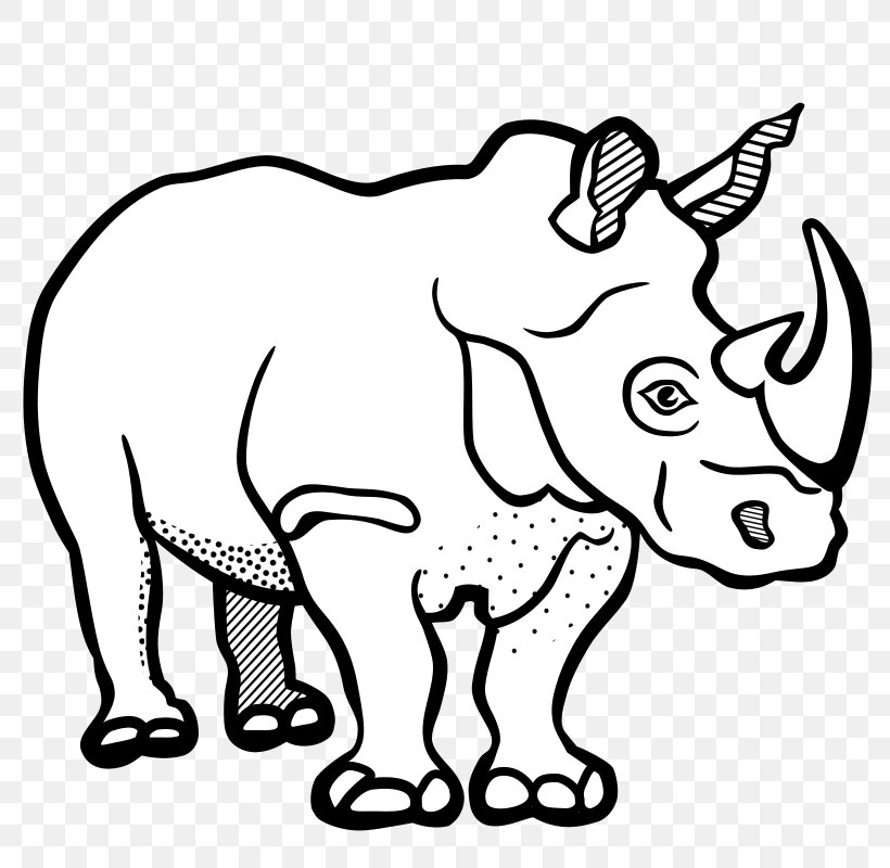 Rhinoceros Line Art Black And White Drawing Clip Art, PNG, 800x800px, Rhinoceros, Animal Figure, Area, Art, Black Download Free