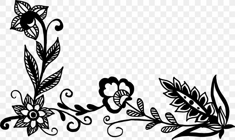 Flower Clip Art, PNG, 3310x1980px, Flower, Art, Black And White, Branch, Butterfly Download Free