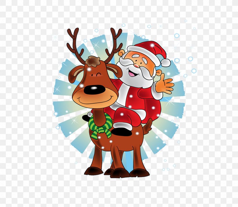 Santa Claus's Reindeer Christmas New Year, PNG, 1382x1199px, Santa Claus, Art, Cartoon, Christmas, Christmas Decoration Download Free