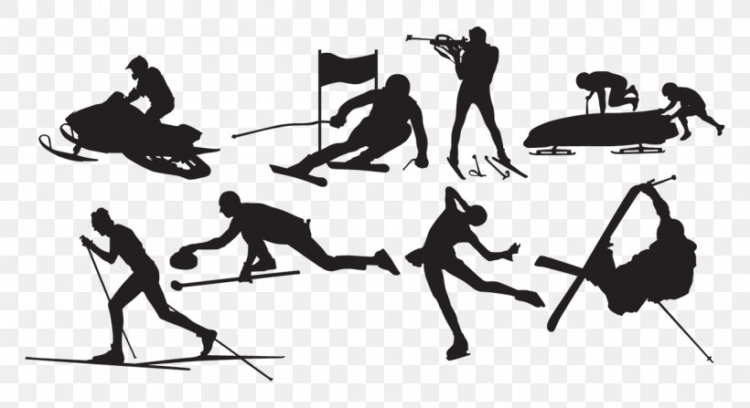 Winter Olympic Games Silhouette Winter Sport Skiing, PNG, 1300x709px, Winter Olympic Games, Art, Athlete, Black And White, Cartoon Download Free