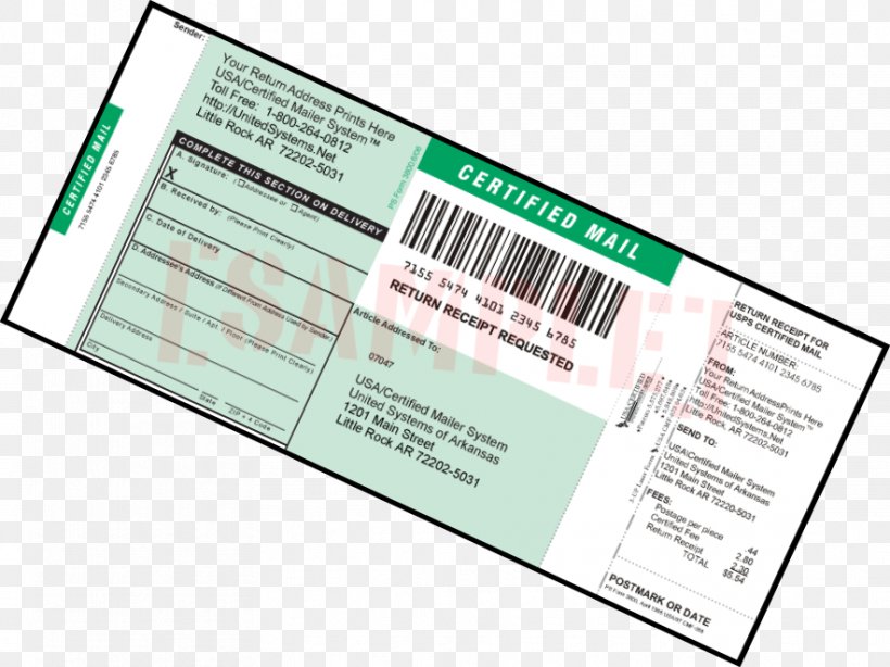 Certified Mail United States Postal Service Return Receipt Label, PNG