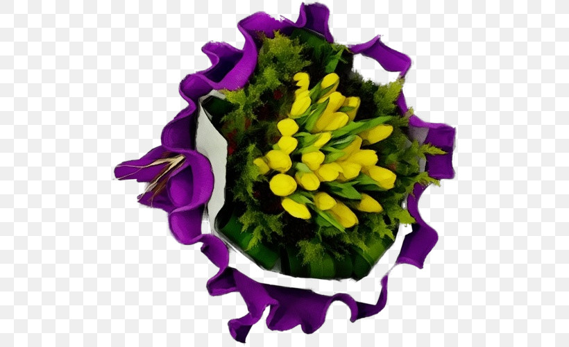 Flower Purple Violet Plant Yellow, PNG, 500x500px, Watercolor, Bouquet, Cut Flowers, Flower, Leaf Download Free