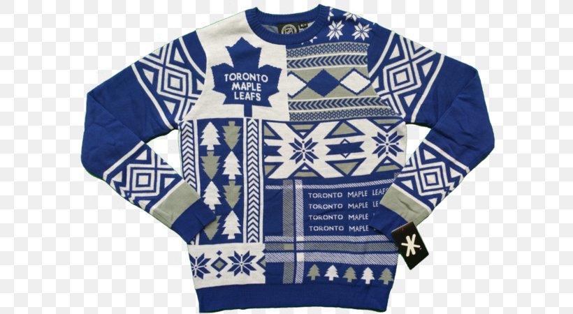 Toronto Maple Leafs T-shirt National Hockey League Christmas Jumper Sleeve, PNG, 600x450px, Toronto Maple Leafs, Blue, Brand, Cardigan, Christmas Jumper Download Free