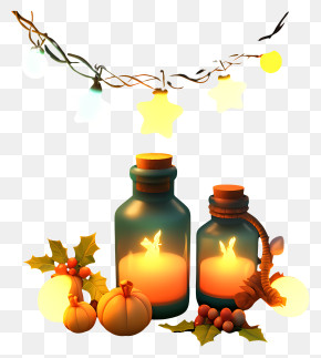 Colorful String Lights - Cozy Candle Setup With Festive Lights PNG