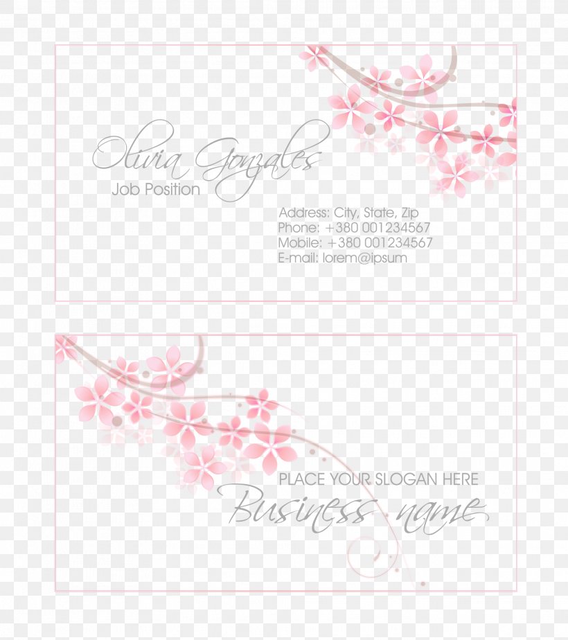 Pink Floral Business Card Design Vector Material, PNG, 1969x2221px, Paper, Advertising, Border, Business Cards, Flower Download Free