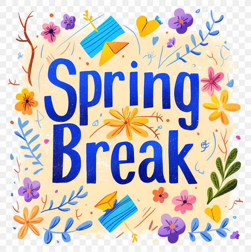 Spring Break Lettering - Spring Break Text With Floral Design, PNG ...