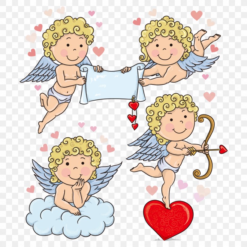 Cartoon Cupid Illustration, PNG, 1000x1000px, Watercolor, Cartoon, Flower, Frame, Heart Download Free