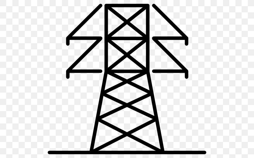 Electric Power Transmission Overhead Power Line Transmission Tower Electricity, PNG, 512x512px, Electric Power Transmission, Area, Black And White, Electric Power, Electricity Download Free