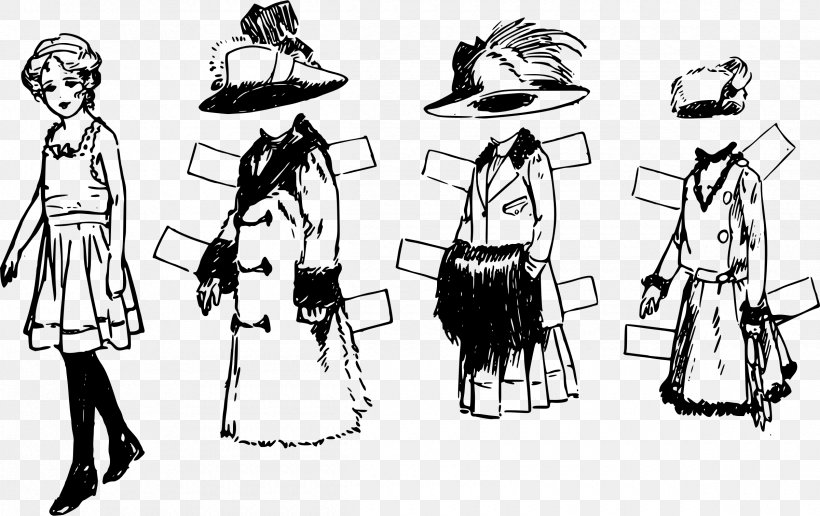 Paper Doll Toy Clip Art, PNG, 2400x1512px, Paper, Art, Artwork, Black And White, Black Doll Download Free