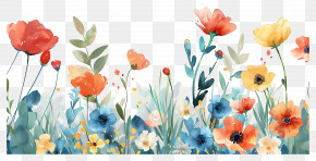 Pastel Flower - Colorful Wildflowers With Grass In Artistic Design PNG