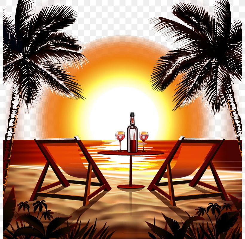 Beach Sunset Stock Photography Clip Art, PNG, 800x800px, Beach, Arecales, Lighting, Palm Tree, Royaltyfree Download Free