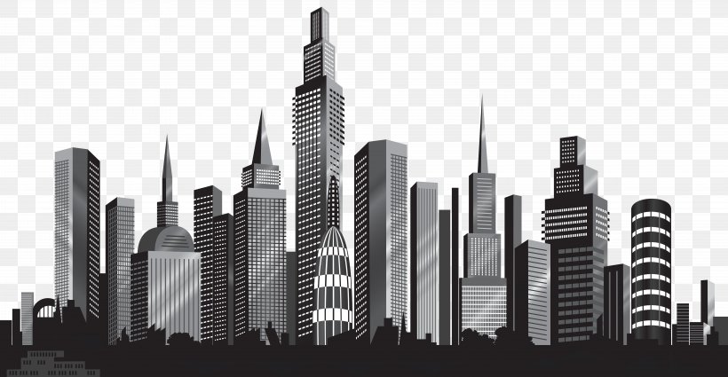 Cityscape Skyline Clip Art, PNG, 8000x4153px, Cityscape, Black And White, Blog, Building, City Download Free