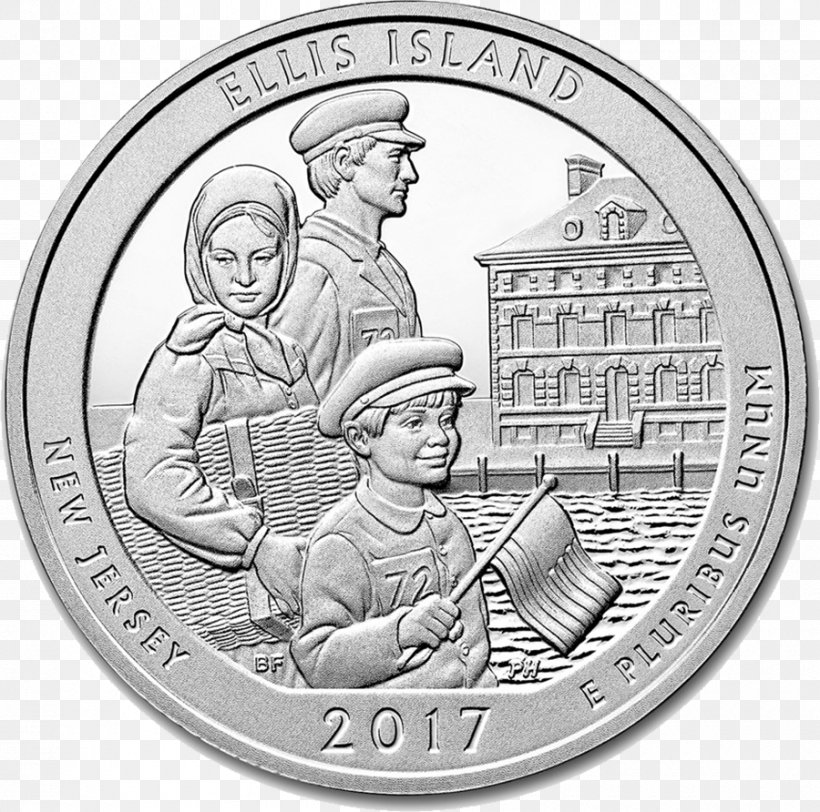 Ellis Island Statue Of Liberty New Jersey America The Beautiful Silver Bullion Coins, PNG, 900x892px, Ellis Island, Black And White, Coin, Currency, History Download Free