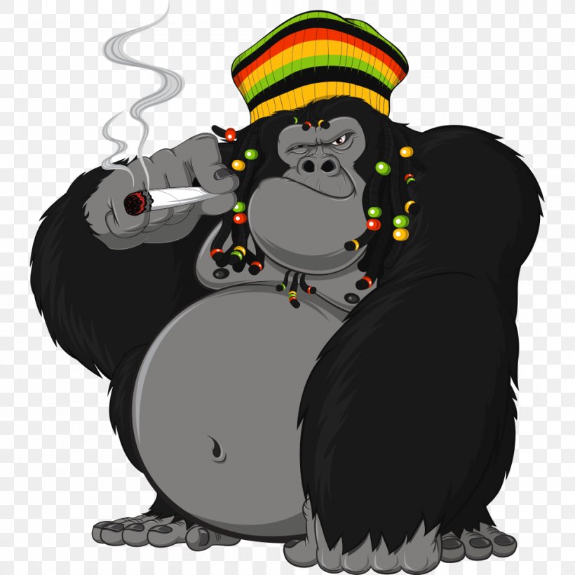 Gorilla Rastafari Chimpanzee Stock Illustration, PNG, 1000x1000px, Watercolor, Cartoon, Flower, Frame, Heart Download Free