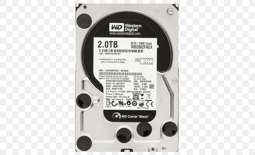 Western Digital Caviar Black WD2002FAEX Hard Drives Serial ATA Terabyte, PNG, 500x500px, Hard Drives, Computer Component, Data Storage, Data Storage Device, Disk Storage Download Free