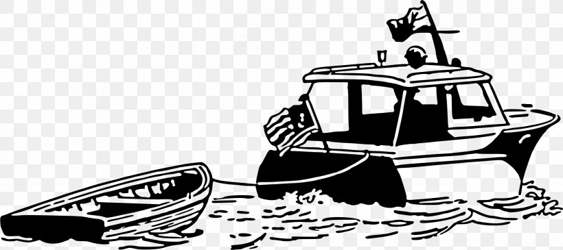 Boat Towing Dinghy Clip Art, PNG, 2400x1071px, Boat, Automotive Design, Black And White, Boating, Brand Download Free