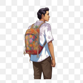 Backpack - Man With Floral Backpack PNG