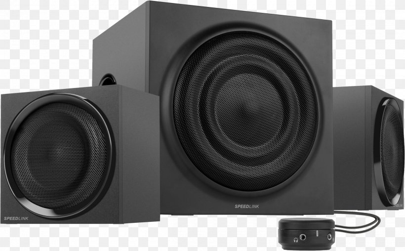 SPEEDLINK Ouanum 2.1 Subwoofer Speaker System Black (SL-8238-BK) Computer Speakers Loudspeaker Personal Computer, PNG, 2400x1488px, Subwoofer, Audio, Audio Equipment, Audio Power, Camera Lens Download Free